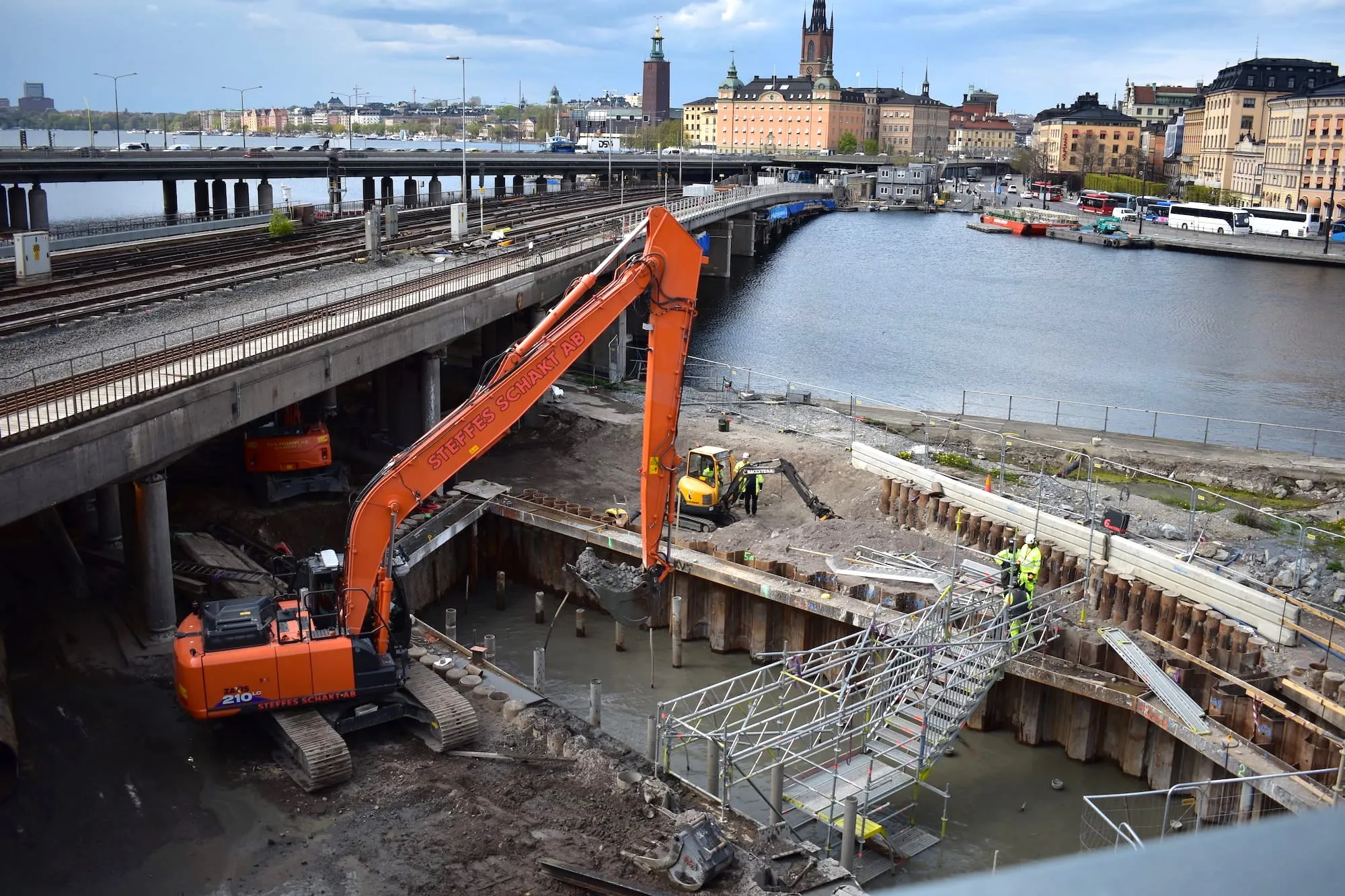 Proyek rekonstruksi Slussen yang tengah berlangsung.